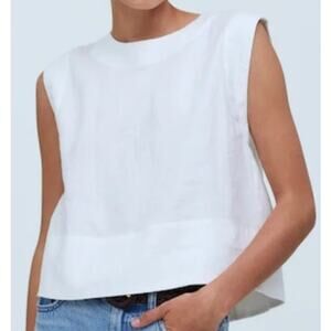 Madewell Bateau Neck 100% Linen Button Back Tank Top US Women's S New